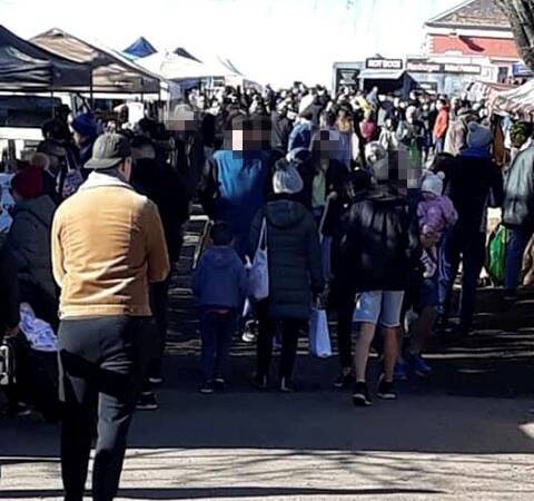 Scenes at the Daylesford Sunday Market when hundreds ignored social distancing protocols