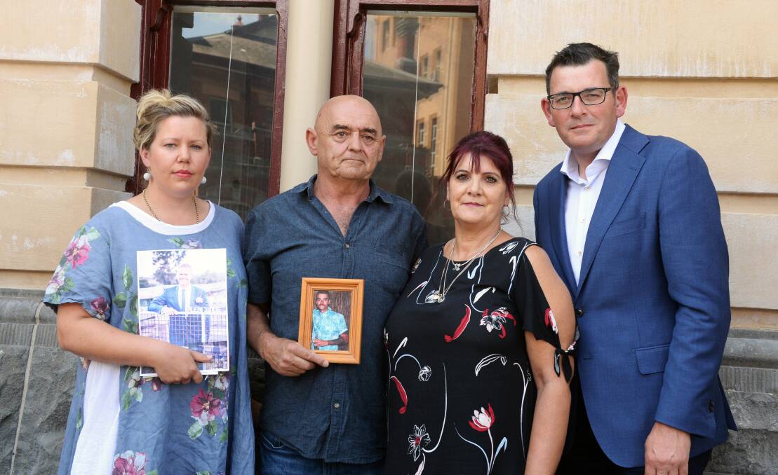 TOGETHER FOREVER: Lana Cormie, Dave and Janine Brownlee and Premier Daniel Andrews in Ballarat on Friday. Picture: Kate Healy