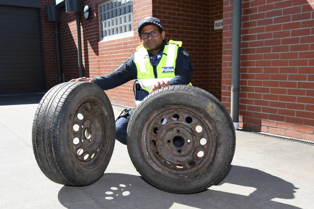 These two tyres were found in the front yard of the Mount Buninyong property. Picture: Lachlan Bence