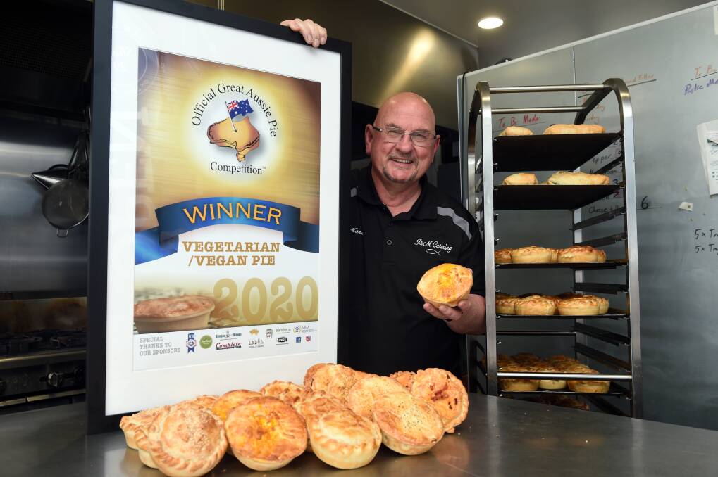 PIE HIGH: Mark Batchelor, owner of Shop 29 bakery has won Australia's best vegan or vegetarian pie for the Mango Curry Vegetable creation. Picture: Kate Healy
