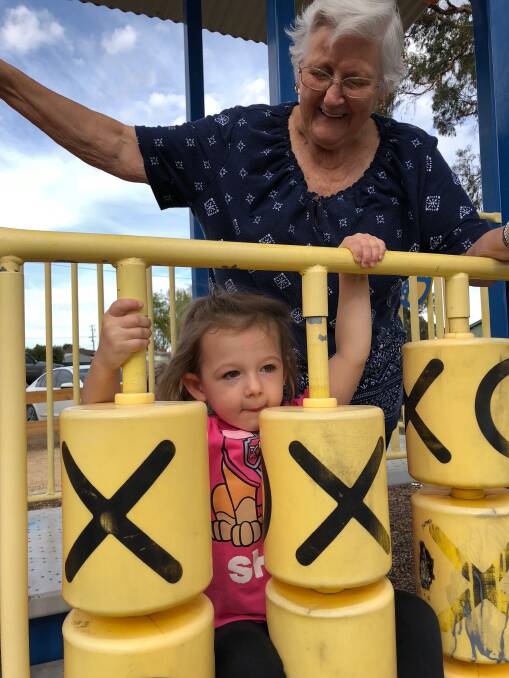Elly Green and great granddaghter Amelia enjoy the playground at West Wendouree Reserve. Picture: Greg Gliddon