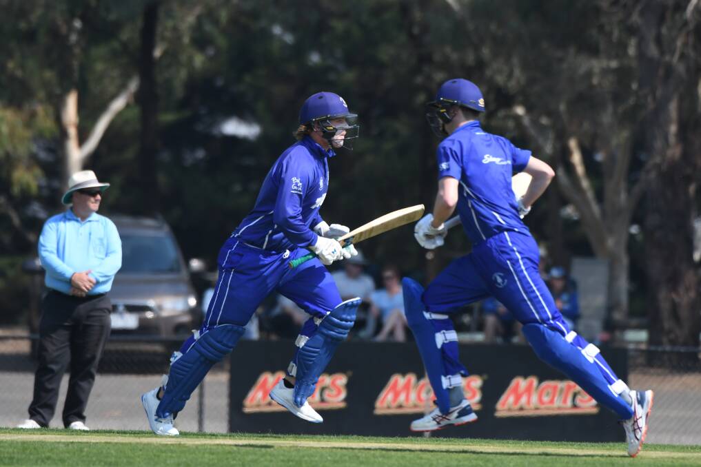 Joshua Pegg and Simon Ogilvie (Golden Point) batting on Saturday in the win over North Ballarat