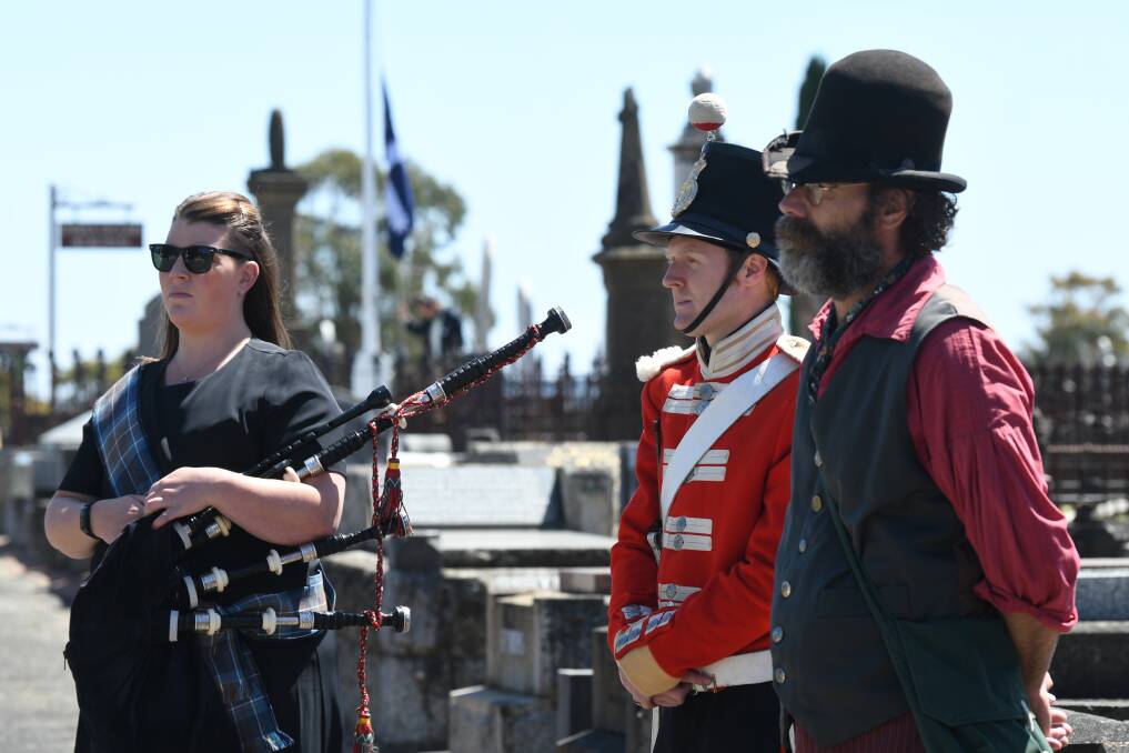 TOGETHER: Red coats and miners who died at the Eureka Rebellion in 1854 were remembered on Thursday. Picture: Kate Healy