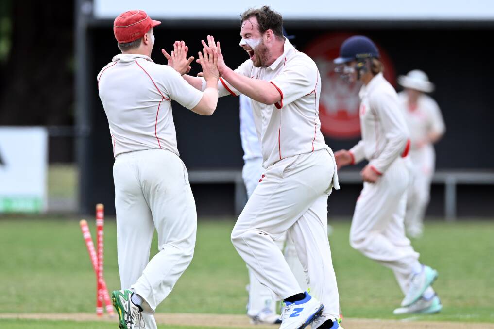 Ash McCafferty celebrates another wickets in Wendouree's big win over Buninyong. Picture by Kate Healy