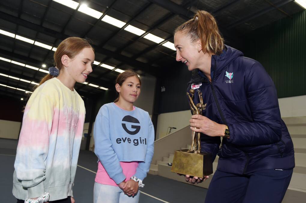 Gracie and Clare Sullivan were among those to get up close and personal with Vixens players like Emily Mannix at the weekend. Picture: Kate Healy