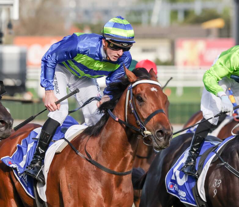 Attrition ridden by Beau Mertens wins the Toorak Handicap at Caulfield on Saturday. Picture by George Sal/Racing Photos