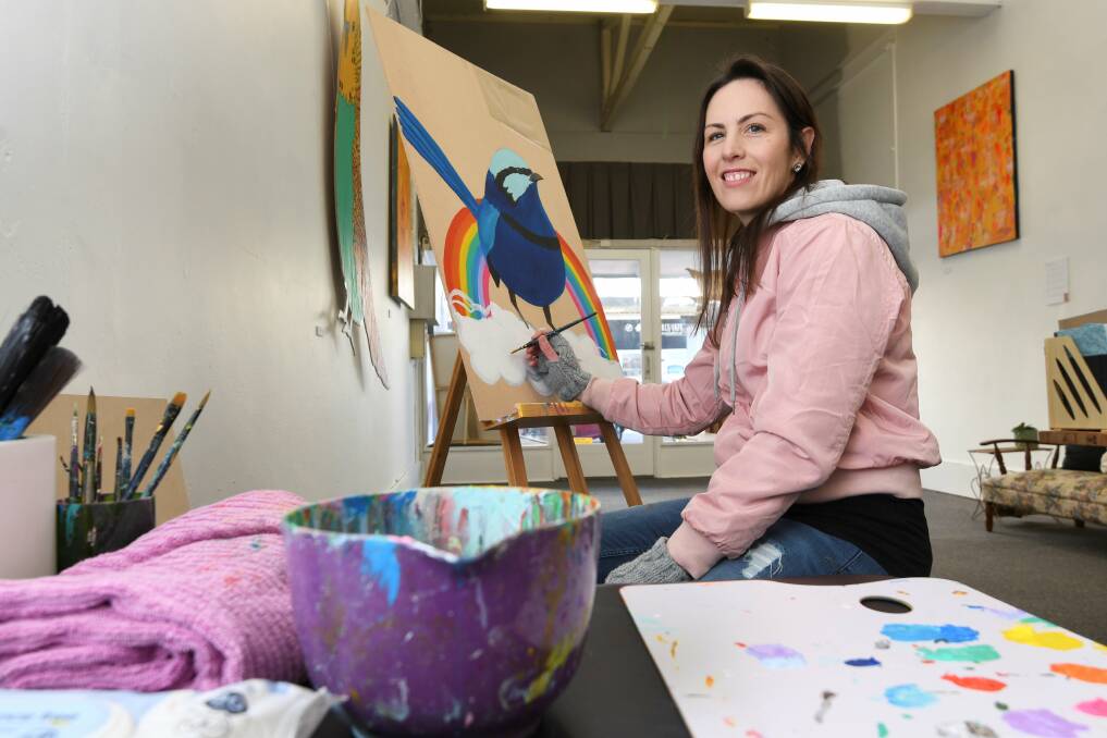 OWN SPACE: Artist Katie Chancellor in her Ballarat Evolve space in the Bridge Mall. Picture: Lachlan Bence