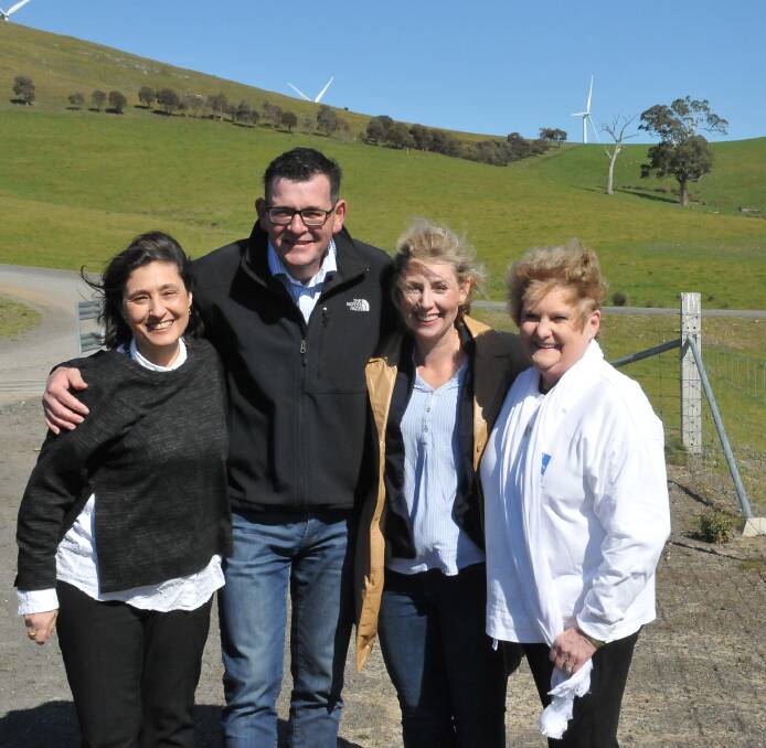 AUCTION WIN: Energy, Enviornment and Climate Change Minister Lily D'Ambrosio, Premier Daniel Andrews, Ripon Labor candidate Sarah De Santis and Ararat Mayor Gwenda Allgood at the announcement at Ararat on Tuesday.