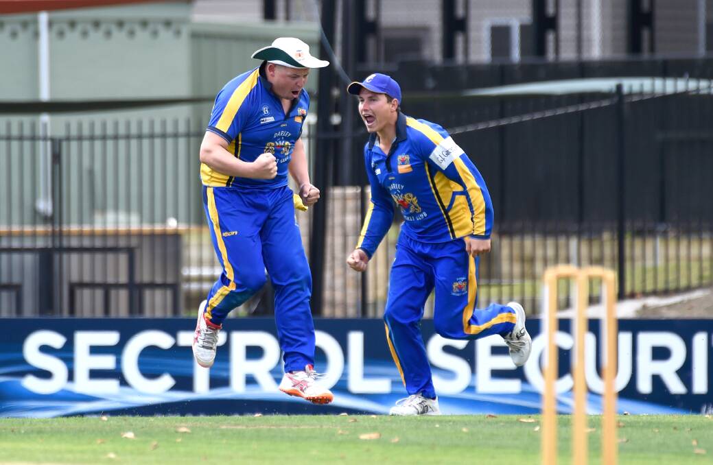 BIG START: Darley players celebrate an early wicket against Golden Point in the BCA Firsts grand final. Picture: Adam Trafford