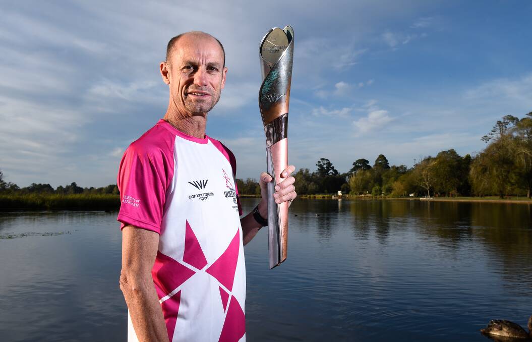 Steve Moneghetti brought the Commonwealth Games baton to Lake Wendouree at the weekend. He has been appointed to the Athletics Australia board. Picture: Adam Trafford 