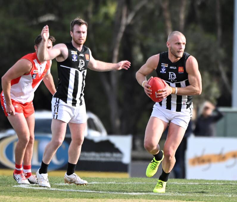 Darley's Brett Bewley picked up his third best on ground in four weeks in the Devils big win over Ballarat and holds a strong lead in the player of the year award. Picture by Lachlan Bence
