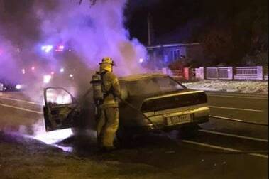 A car was reported on fire in Eureka Street at just before 3am this morning. Picture: Matt Beaumont