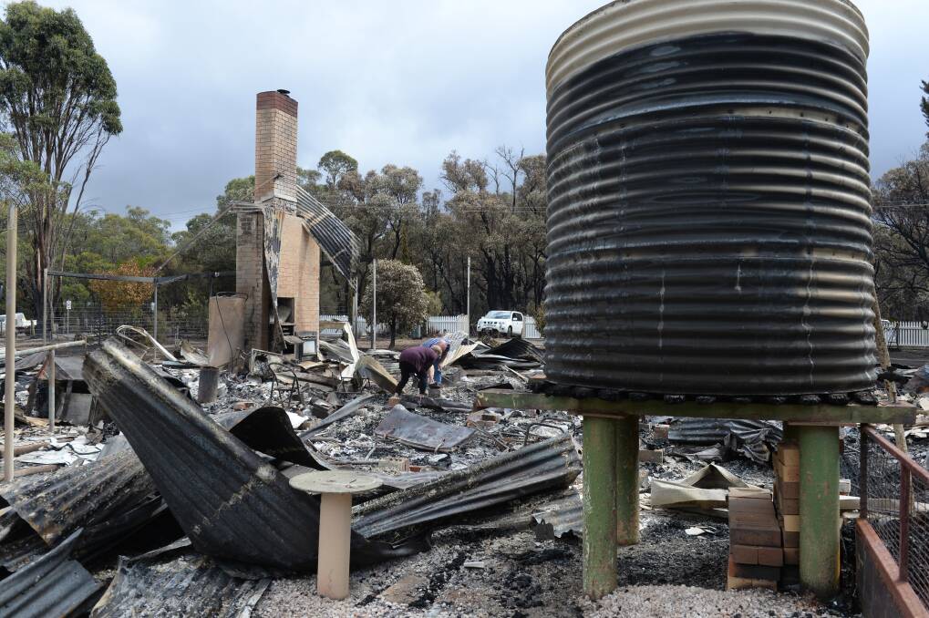 DEVASTATION: Houses and sheds were destroyed after a blaze ripped through Bunkers Hill on March 30 last year, burning almost 150 hectares south of Ballarat. Picture: Kate Healy 
