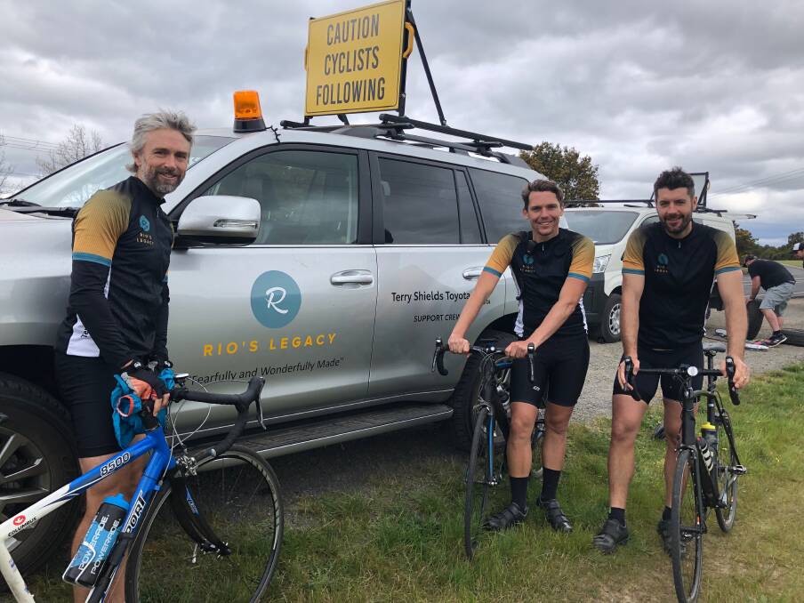 RIDING FOR A CAUSE: Chad Fowler, Ryan Fowler and Lee Morley are riding from Adelaide to Sydney for Rio's Legacy. Picture: Greg Gliddon