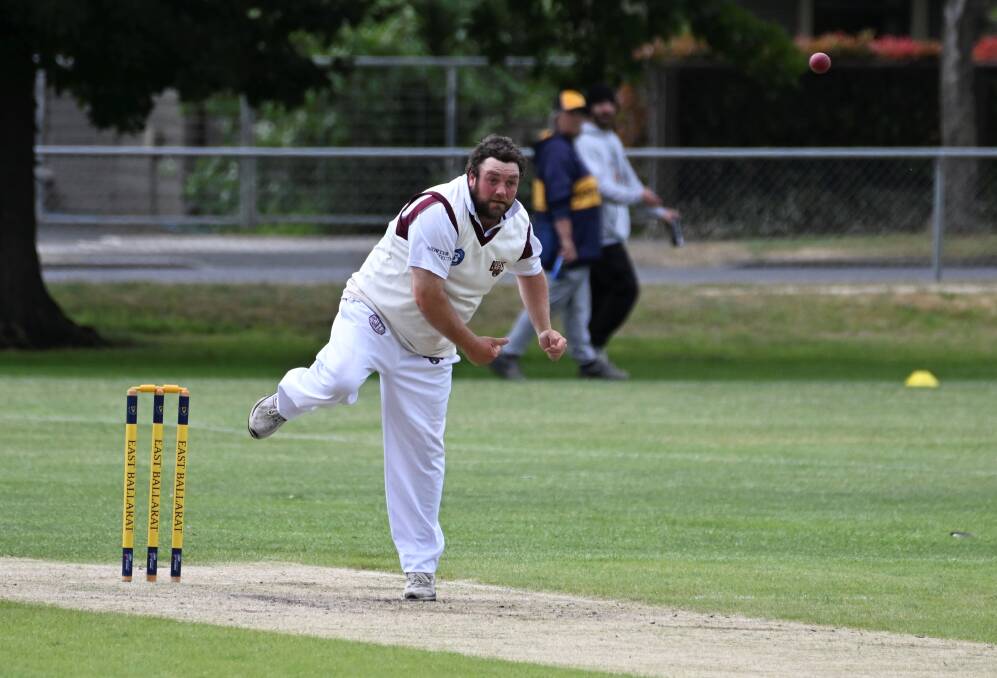 Ryan Knowls bowls on Saturday against East Ballarat. Picture by Lachlan Bence