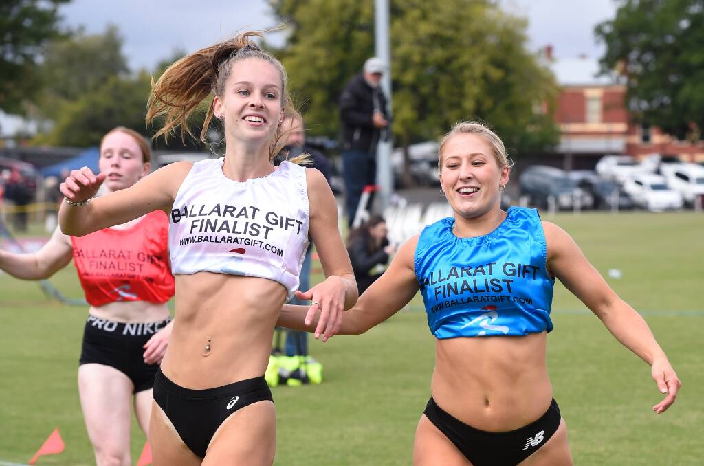 STARS BACK: Zoe Neale holds off training partner Taylah Perry to win last year's Ballarat Gift. The pair are returning this weekend. Picture: Adam Trafford