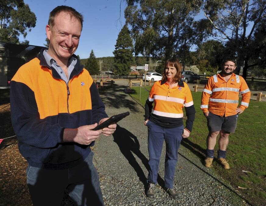 BACK TO WORK: Central Highlands Water Peter Field, Jane Berelander, Shaun Kaiser.and Corangamite Catchment Management Authority have 10 ongoing jobs for those who have lost work through the pandemic. Picture: Lachlan Bence