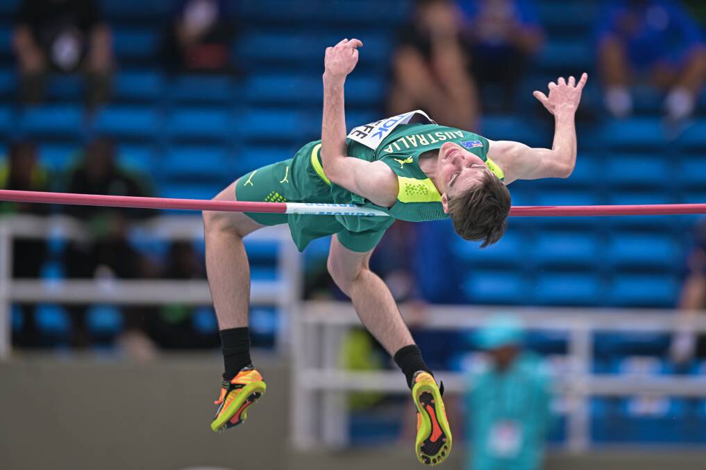 ALL CLEAR: Ballarat's Lachlan O'Keefe clears 2.04m at the World Under 20 Athletics Championships. Picture: Getty Images