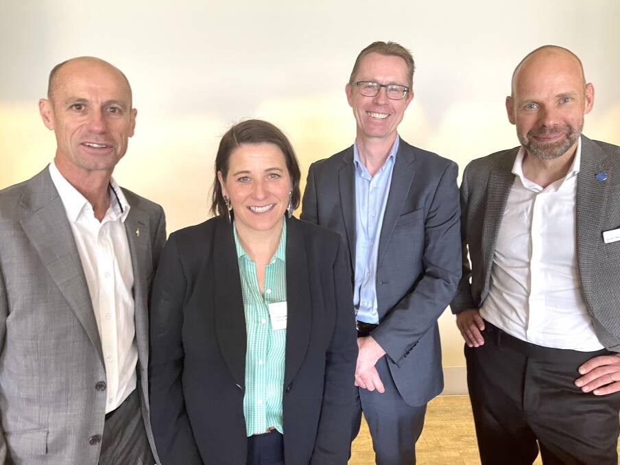 SUPPORT: Steve Moneghetti, MP Juliana Addison, City of Ballarat CEO Evan King and Commonwealth Games CEO Jeroen Weimar met at the MCG on Thursday.