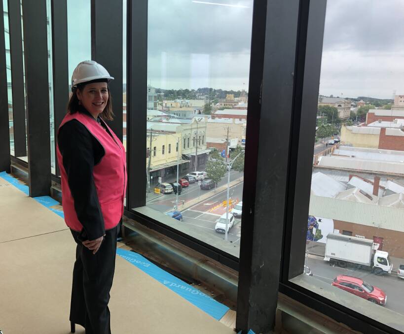 NEW LOOK: Wendouree MP Juliana Addison check out the view from the fourth floor at the new GovHub which should be ready to open early in the new year. Picture: Greg Gliddon