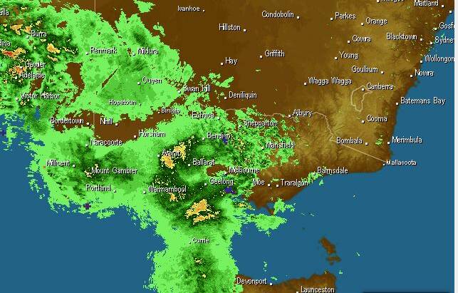 The radar image at 9.30am shows much of Victoria covered by rain