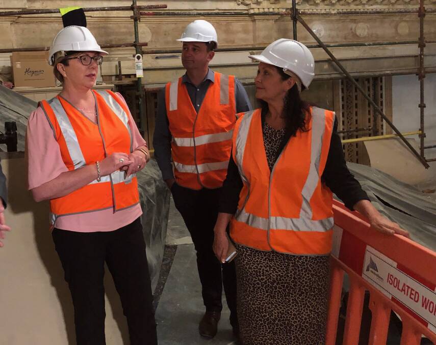 Ballarat MP Catherine King, Councillor Daniel Moloney and Mayor Samantha McIntosh toured Her Majesty's Theatre last week. Picture: Greg Gliddon