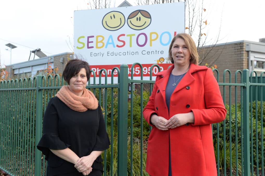 CARE CONCERNS: Sebastopol Early Learning Centre's Jo Corliss and Ballarat MP Catherine King. Picture: Kate Healy