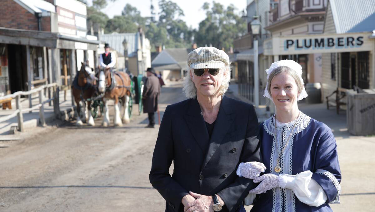 Sir Bob Geldof takes in Main Street at Sovereign Hill. Picture: Andrew Wilson