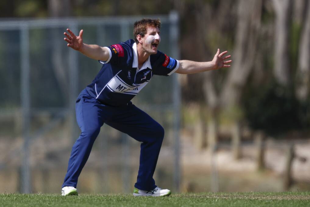John Butler of Mt Clear appeals for a wicket against Ballarat-Redan. Picture: Luke Hemer