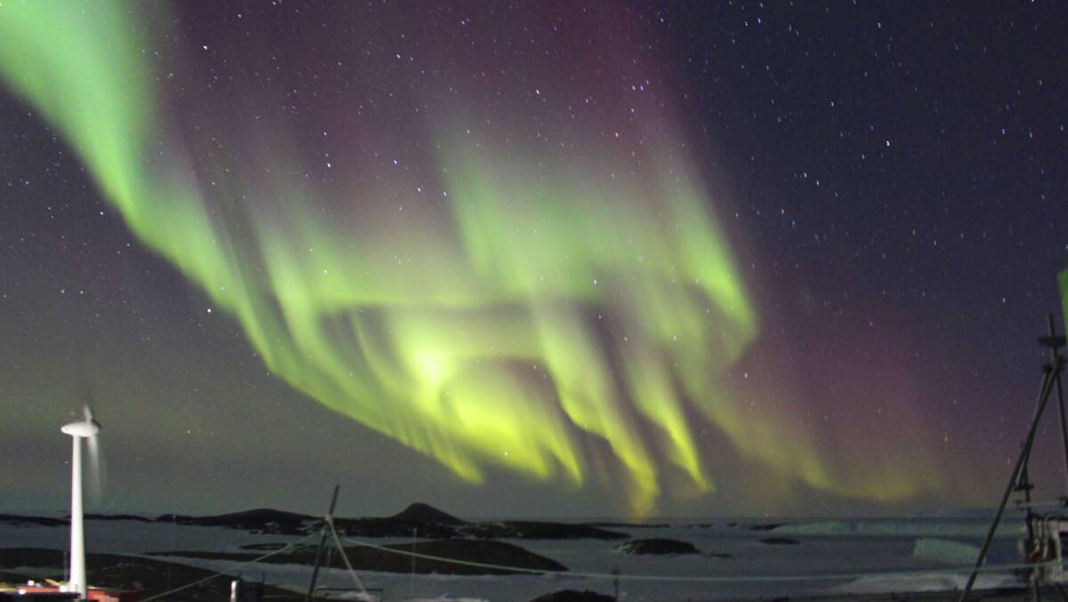 The full curtain effect of the Aurora Australis as seen from Mawson Station Antarctica in 2014