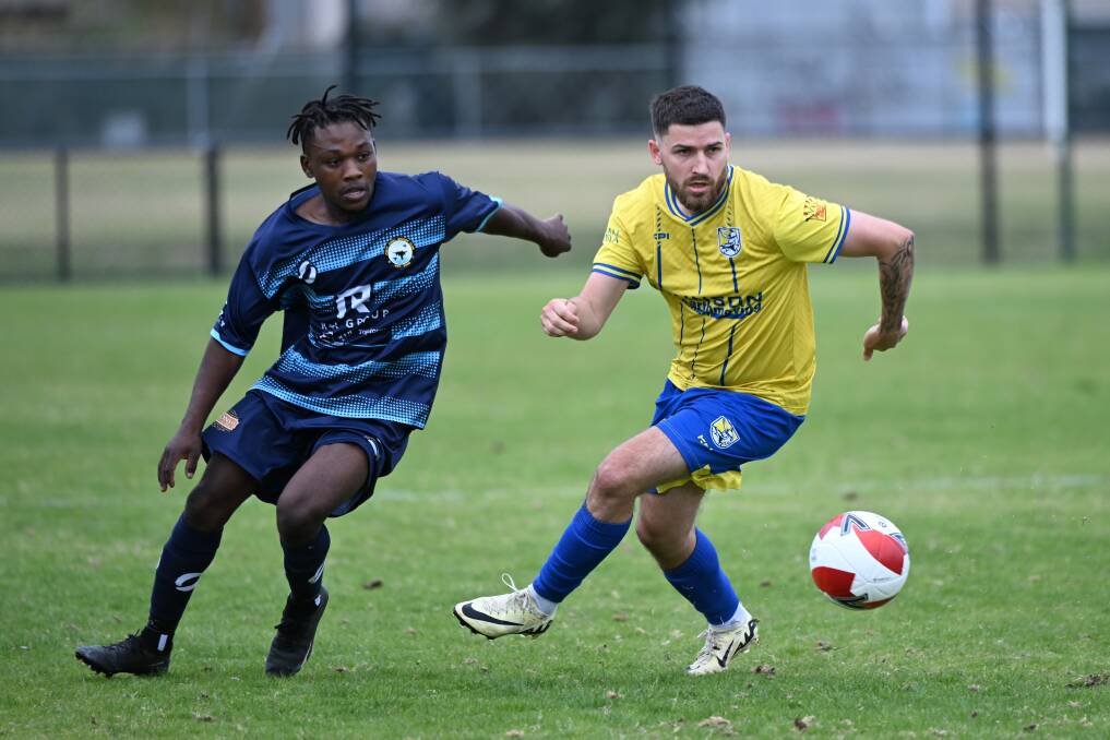 Pat Karras scored for the Sebastopol Vikings in their 3-0 win over Point Cook. Picture by Kate Healy 