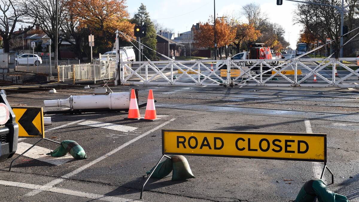 The Lydiard Street train crossing will remain closed for the time being as the investigation into the train crash on May 30 continues. Picture: Adam Trafford