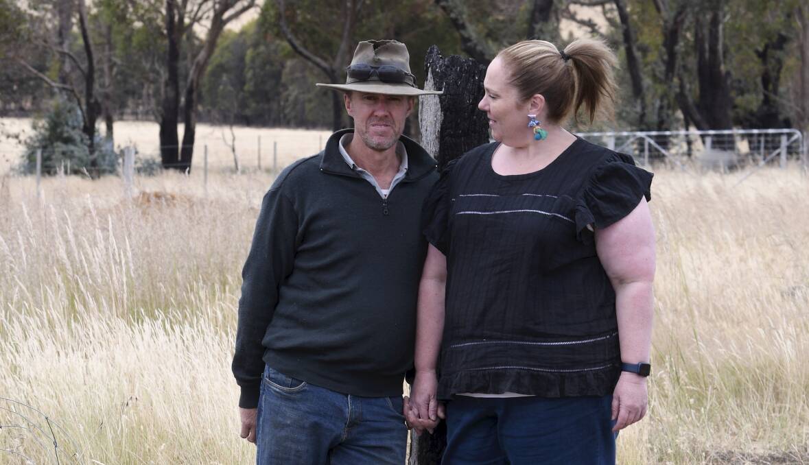 Much of Rod and Rebecca McErvale's farm was lost in the blaze, but they are on the road to recovery. Picture: Lachlan Bence