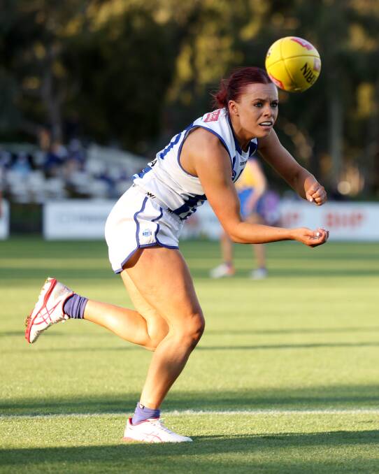 IN FORM: North Melbourne's Jenna Bruton picked up 27 possessions against West Coast in the final home and away round of the AFLW season. Picture: Getty Images