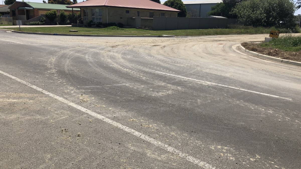 The intersection is covered in dirty tracks from cars and trucks. Picture: Greg Gliddon