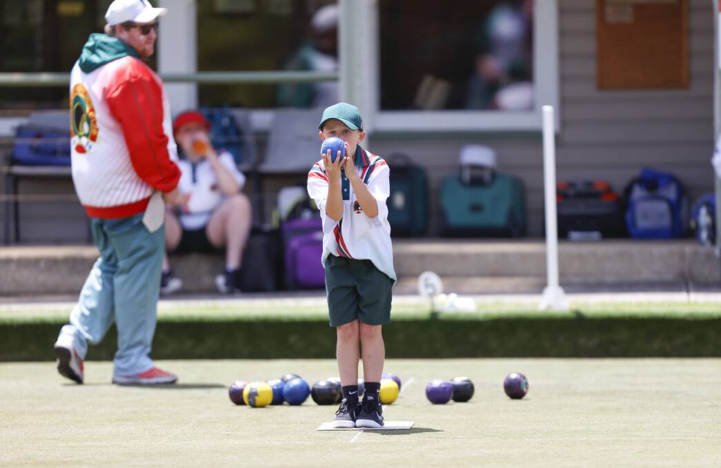 Jack Lennecke lines up his bowl in the Division 5 match-up with City Oval. Picture: Luke Hemer