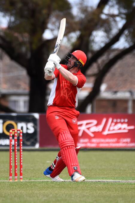 HOIK: Sam Miller goes long and big in his 148 not out against North Ballarat on Saturday. Picture: Adam Trafford