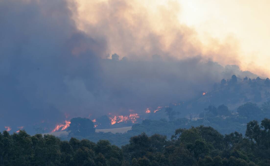 On December 20, flames could be seen right across the hills near Lexton. Picture: Adam Trafford