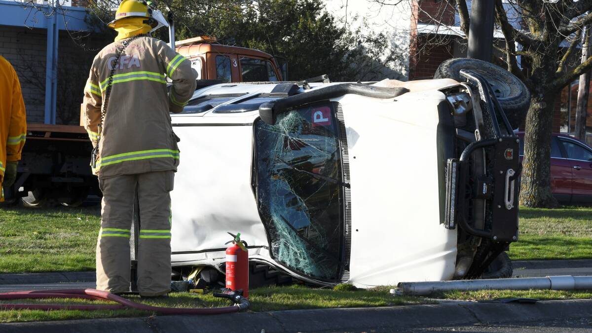 A man escaped injury after a car rollover at Bakery Hill on Thursday afternoon. Picture: Lachlan Bence