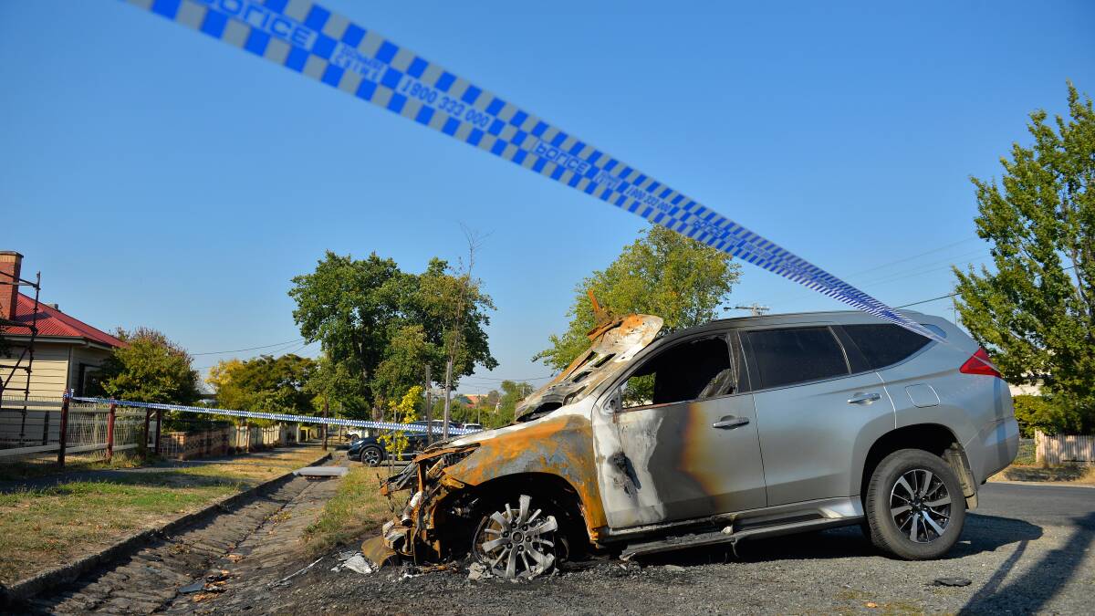 A car set on fire in Armstrong Street North on Saturday morning. Picture: Adam Trafford