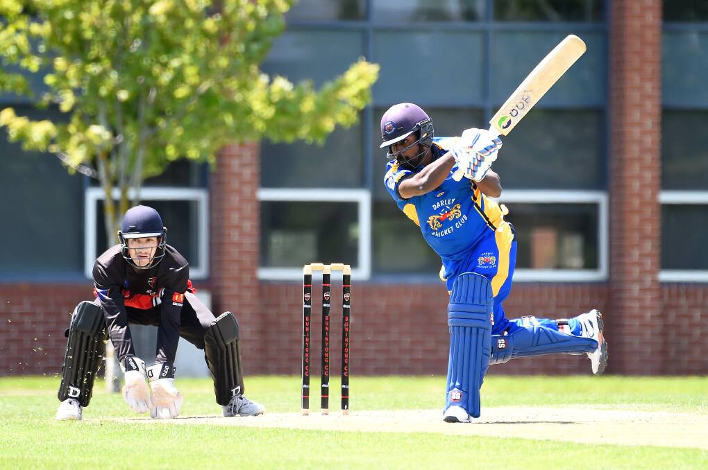 Dilan Chandima of Darley on his way to making 92 against Buninyong. Picture: Adam Trafford