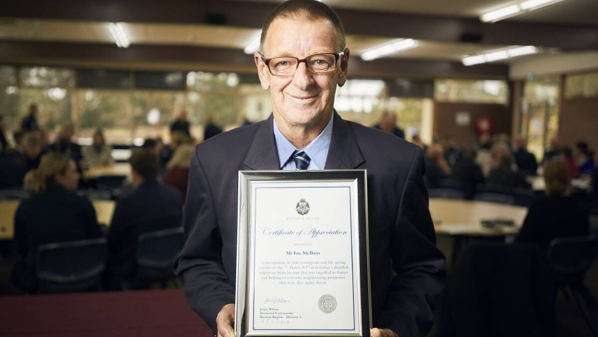 Sebastopol's Ian McBain was awarded a special honour by Victoria Police earlier in the year for his bravery. Picture: Luka Kauzlaric