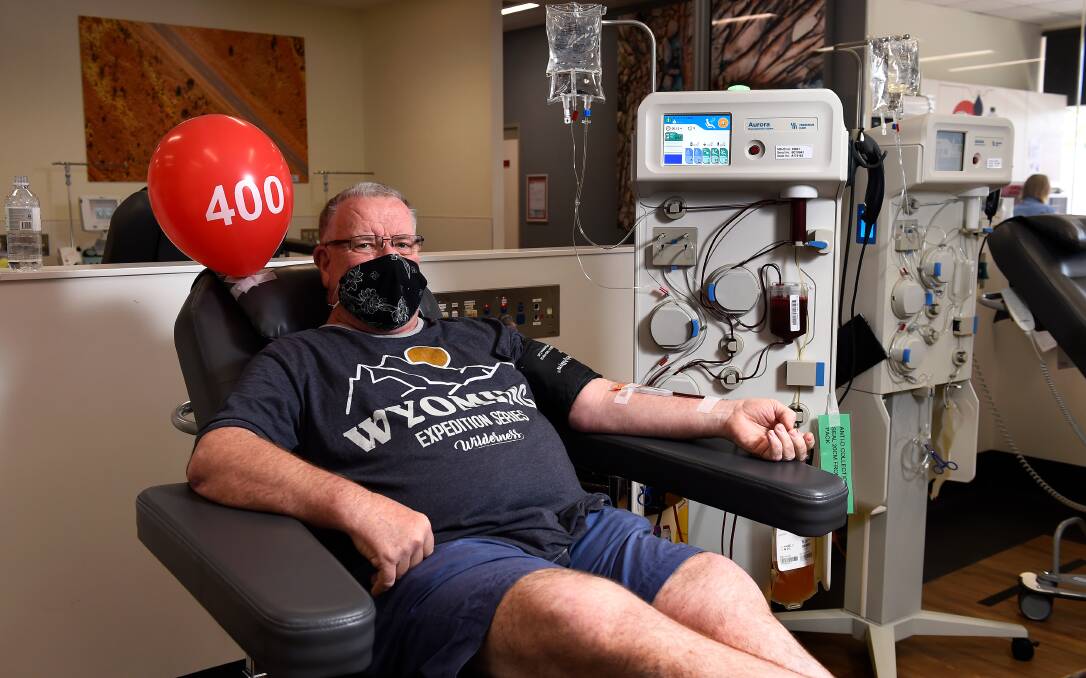 BLOODY BRILLIANT: Ballarat's Andrew Hansen donated blood for the 400th time on Thursday afternoon as a call goes out for more donations this weekend. Picture: Adam Trafford