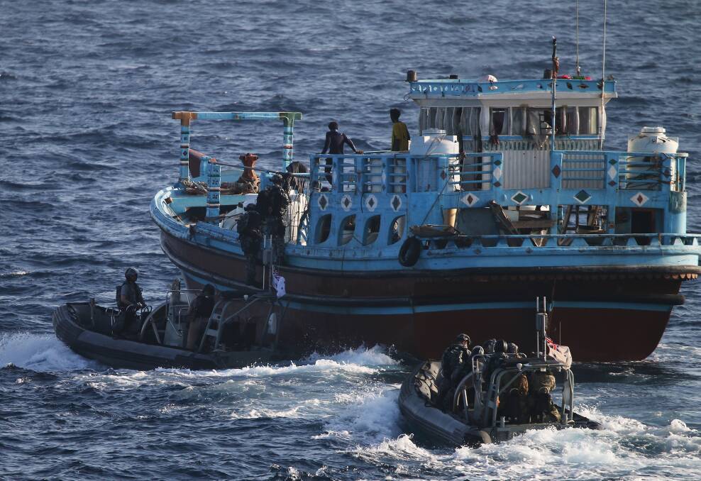 HMAS Ballarat's Boarding Party conduct a boarding of a suspicious dhow resulting in the seizure of suspected narcotics. Picture: Australian Defence Force