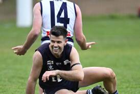 AFL legend Trent Cotchin had a day out at Ballan in his return to football, finishing with four goals from his 25 possessions. Picture by Lachlan Bence