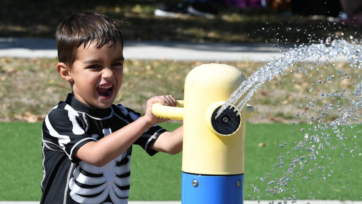 Four year old Cohen cools off on Ballarat's hottest ever April day. Picture: Lachlan Bence