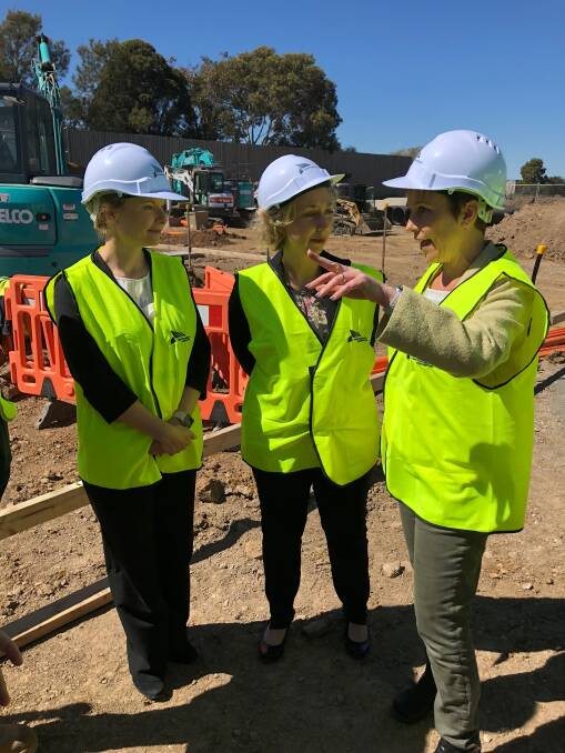 Dr Rebecca Kogios, Director of Forensics Victoria Police, Ripon Labor candidate Sarah De Santis and Regional Development Minister Jaala Pulford at the site of the new Victoria Police Forensics hub. Picture: Greg Gliddon