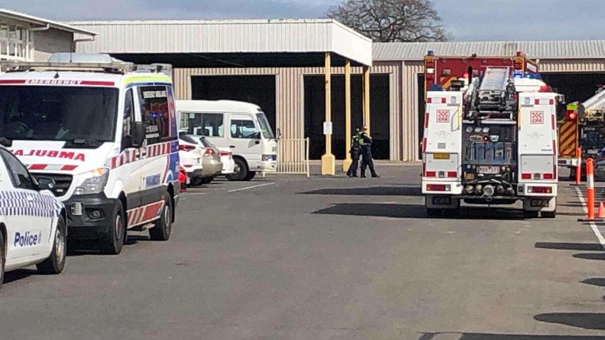 Police, ambulance and the CFA including the Lucas HazMat were called to Ballarat Specialist School this morning after chemicals were accidentally mixed. Picture: Greg Gliddon