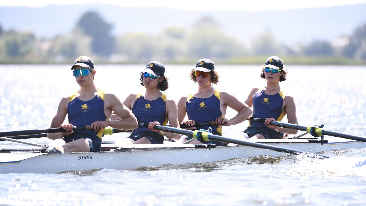 Felix Oliver (front left) rowing for Ballarat Grammar in the Head of the Lake in 2020. Picture: Adam Trafford