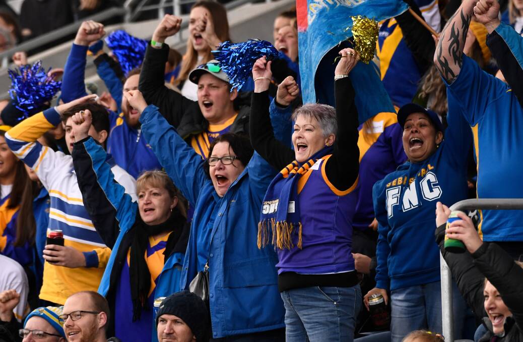 TOWN PRIDE: Sebastopol fans cheer on their team all the way to the grand final 2019. Picture: Adam Trafford